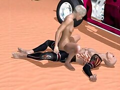 Dünnen kurzen Haaren 3D gefickt Blonde im Freien. Kiefer fallen kurzen Haaren 3D-Cartoon blonde Vixen immer tief und hart gefickt, in der Wüste