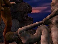 3D-Cartoon-Zombie-Babe immer doppel teamiert im Freien. Mund wässern 3D Cartoon Zombie Vixen saugen auf einem Schwanz, während immer hart im Freien gefickt