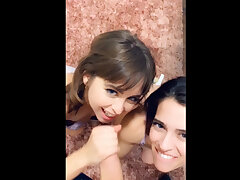 POV amateur blowjob from hot girlfriends Abbie Maley and Riley Reid