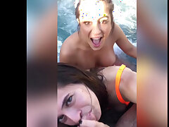 POV jacuzzi blowjob from hot Abbie Maley and Lena The Plug