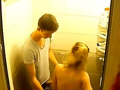 Blonde teen gives handjob and blowjob